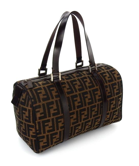 Fendi Bauletto Grande Brown Zucca Monogram Canvas Leather Shoulder Bag 