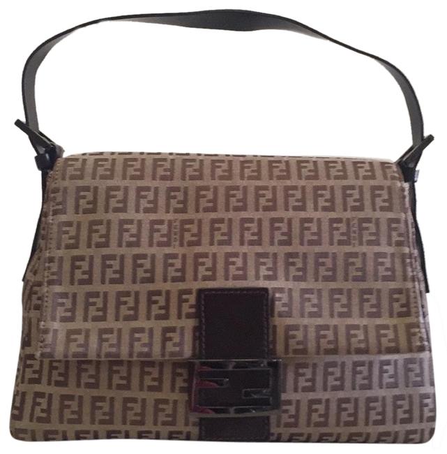 Fendi Bauletto Zuccha Brown Shoulder Bag 