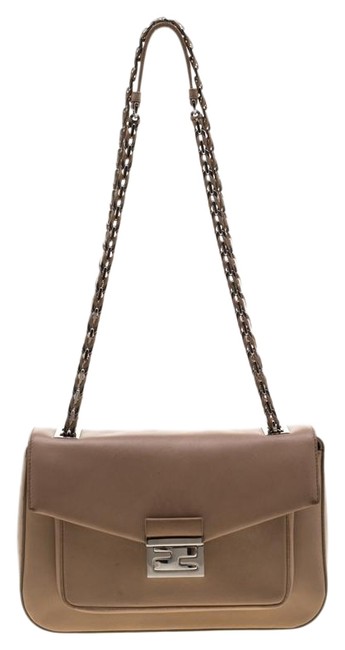 Fendi Be Baguette Beige Leather Shoulder Bag 