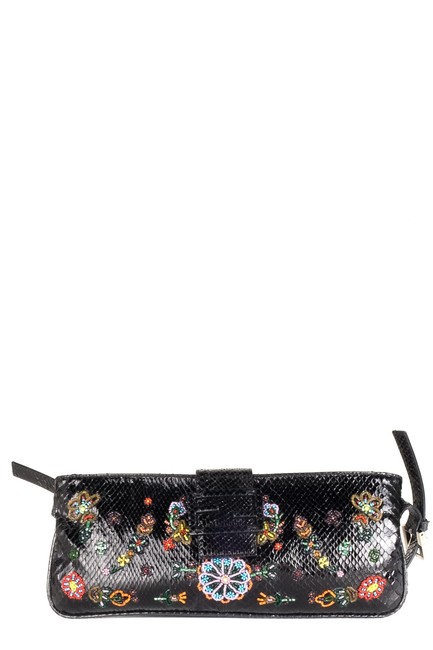 Fendi Beaded Black Python Skin Leather Shoulder Bag 