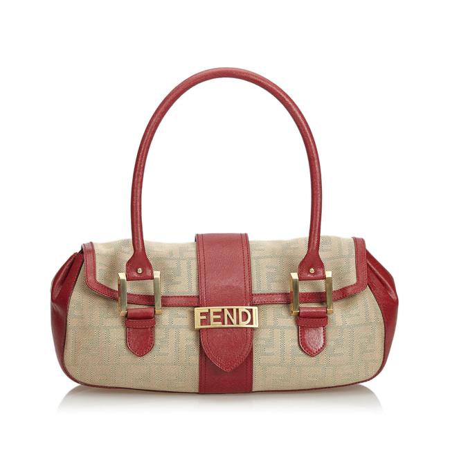 Fendi Beige Jacquard Fabric Zucca Italy Brown Blend Leather Shoulder Bag 