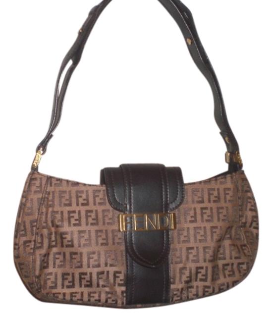 Fendi Beige Brown Canvas Leather  Shoulder Bag 