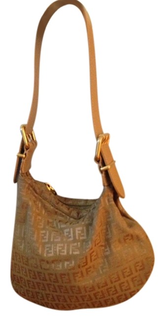 Fendi Beige Taupe Cloth Leather Shoulder Bag 