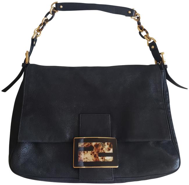 Fendi Big Forever Mama Baguette Black Calfskin Leather Shoulder Bag 