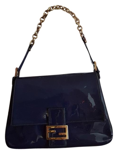 Fendi Big Mama Navy Blue Patent Leather Shoulder Bag 