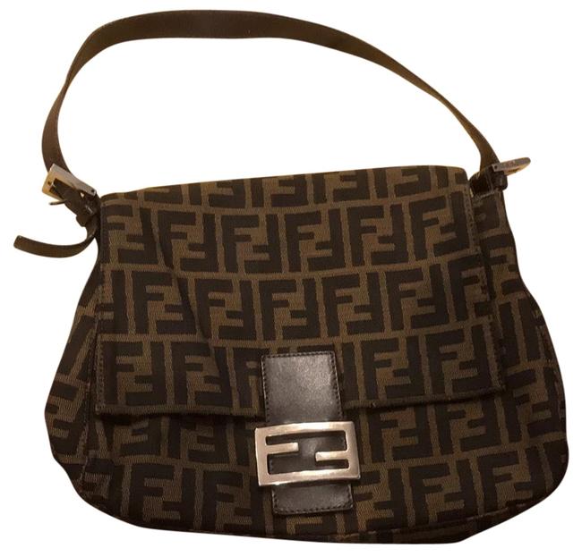 Fendi Black and Beige Fabric. Shoulder Bag 