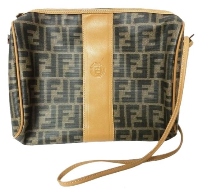 Fendi Black   Brown Canvas Pvc Leather Shoulder Bag 