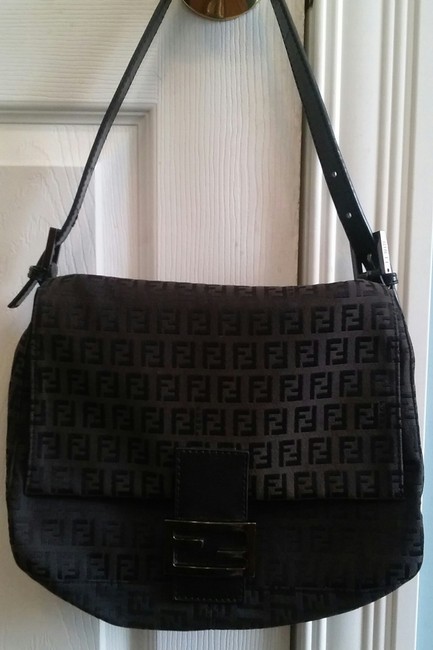 Fendi Black Canvas and Leather Shoulder Bag 