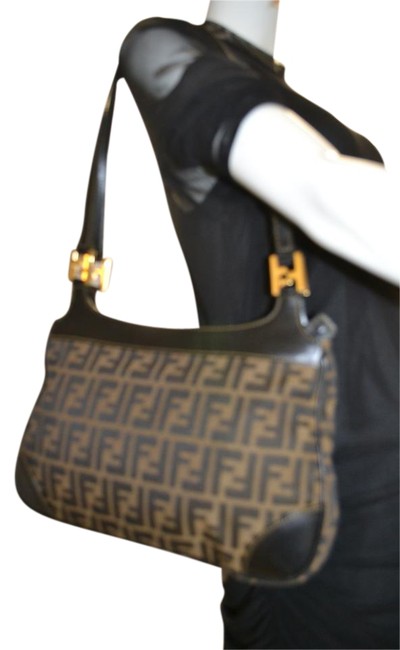 Fendi Black Canvas Leather Shoulder Bag 