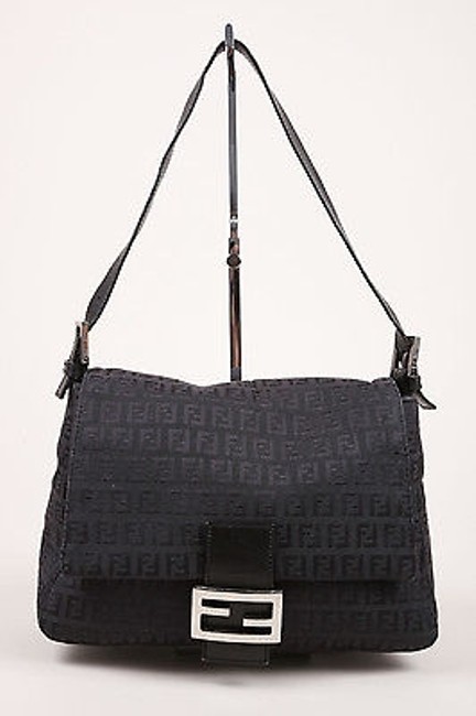 Fendi Black Canvas Monogram Ff Logo Shoulder Bag 