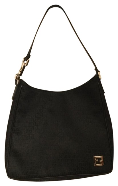 Fendi Black Fabric with Leather Trim Shoulder Bag 