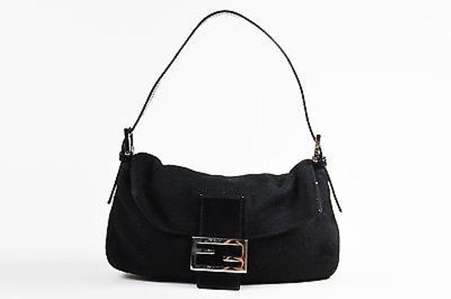 Fendi Black Felt Silver Tone Hardware Ff Tab Flap Baguette Shoulder Bag 