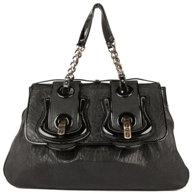 Fendi Logo Black Leather Shoulder Bag 