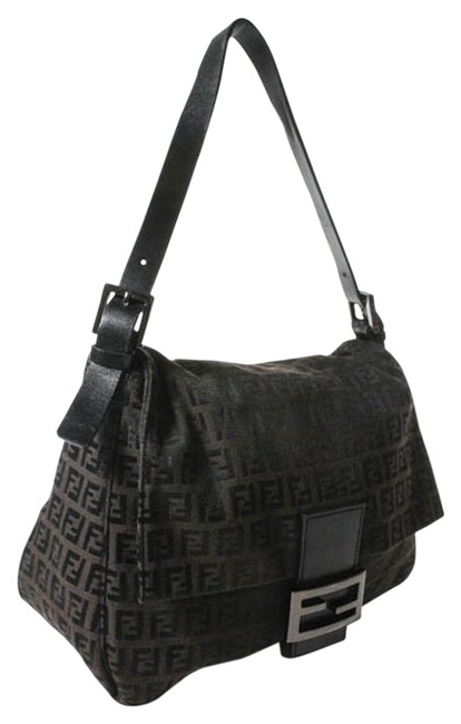 Fendi Black Monogram Metal Leather Shoulder Bag 