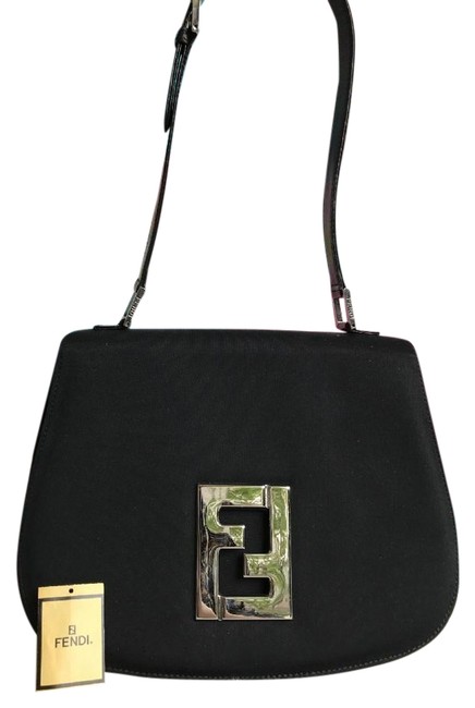 Fendi Flap Black Neoprene Shoulder Bag 