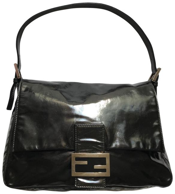 Fendi Black Patent Large Flap Forever Mama Baguette Leather Shoulder Bag 