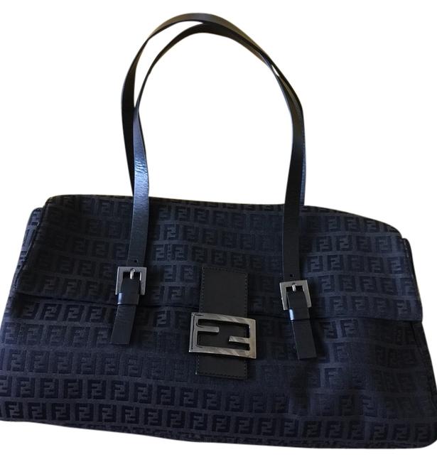 Fendi Black Zucchino Jacquard Shoulder Bag 