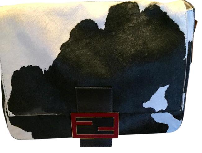 Fendi Black Cream Calf Hair Shoulder Bag 