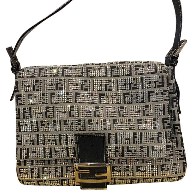 Fendi Blue Rainbow Leather Canvas  Swarovski Shoulder Bag 