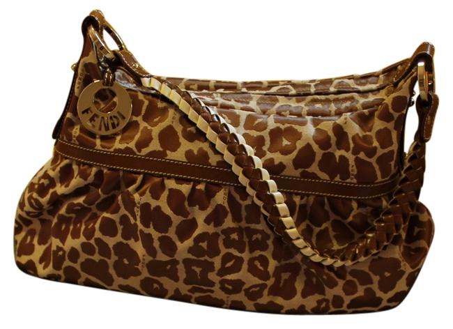 Fendi Borsa Chef Con Lampo Tan &amp; White Canvas Shoulder Bag 