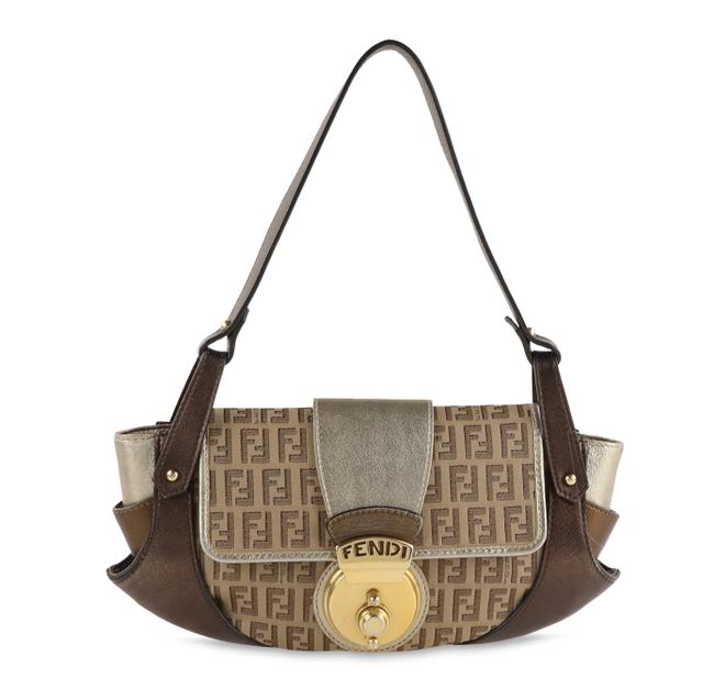Fendi Borsa Tuc Brown Canvas Shoulder Bag 
