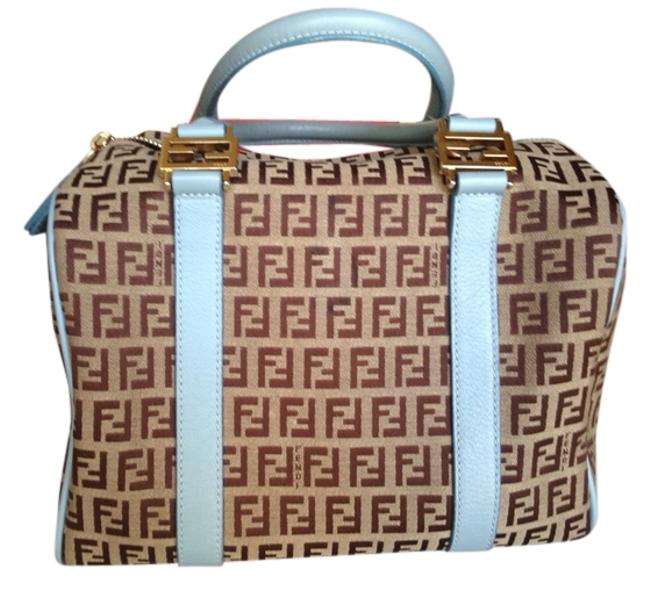 Fendi Boston Blue Canvas Shoulder Bag 