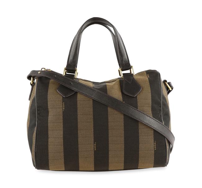 Fendi Boston Brown Coated Canvas Shoulder Bag 