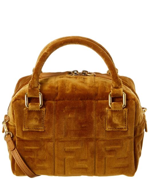 Fendi Boston Mini Brown Velvet Shoulder Bag 