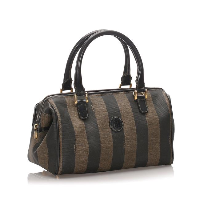 Fendi Boston Pequin Brown Leather Shoulder Bag 