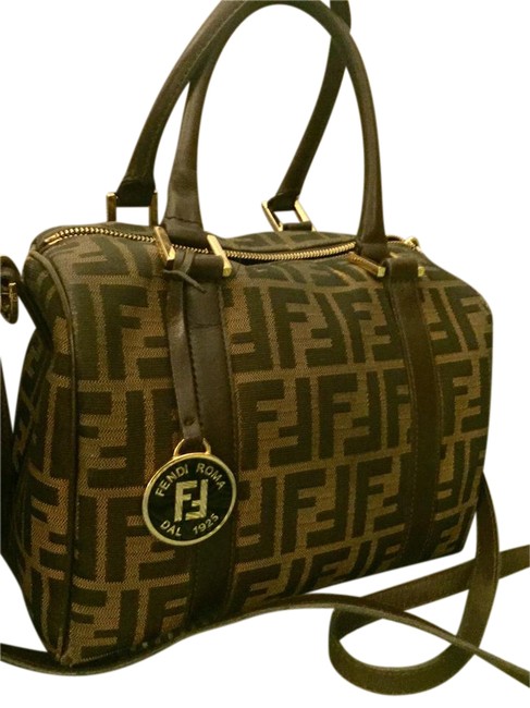 Fendi Bowler Logo Brown Canvas Shoulder Bag 