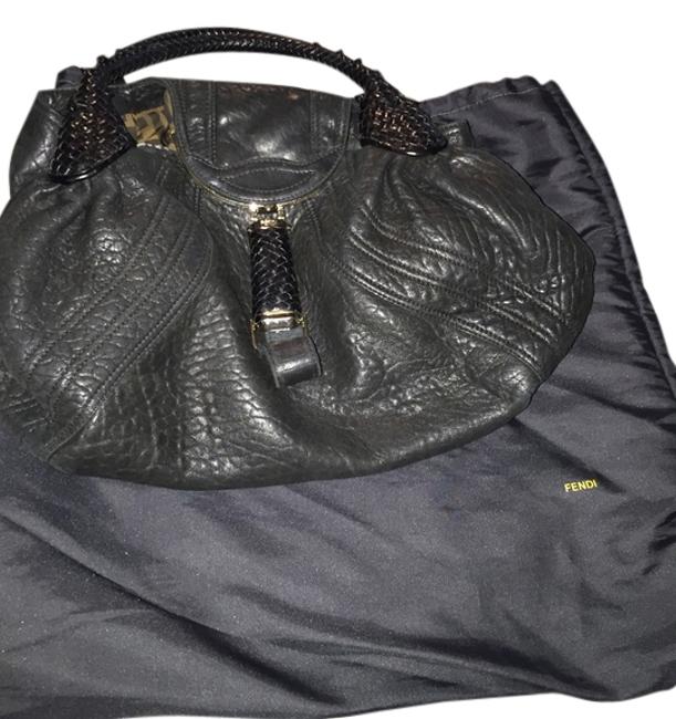 Fendi Braided Handle Large Spy Black Leather Shoulder Bag 