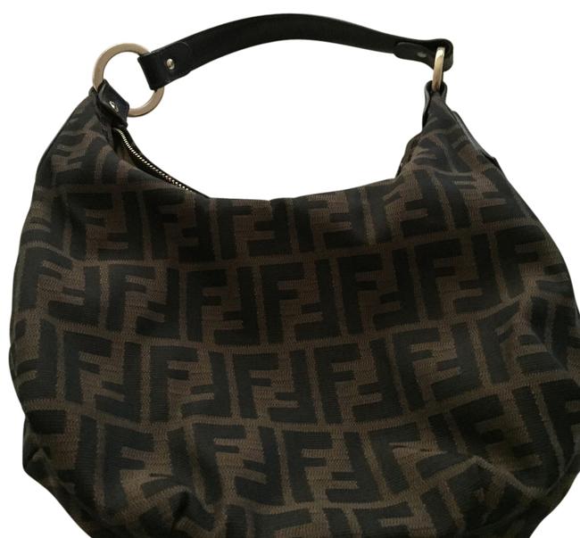 Fendi Brown Leather and Canvas Shoulder Bag 