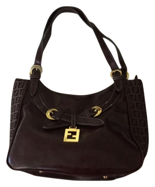 Fendi Brown Leather &amp; Fabric Shoulder Bag 