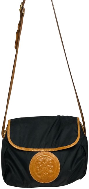 Fendi Brown Leather Trim Black Nylon Shoulder Bag 