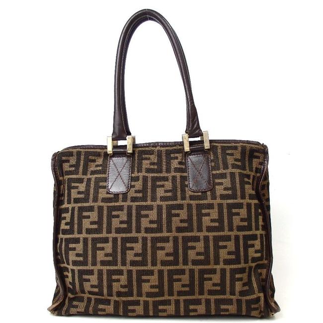 Fendi Brown Multi Jacquard   Leather Shoulder Bag 