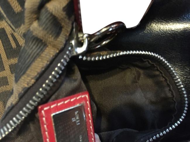 Fendi Brown  Red Leather Strap Zuca Shoulder Bag 