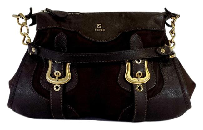 Fendi Brown Striped Leather &amp; Canvas Shoulder Bag 