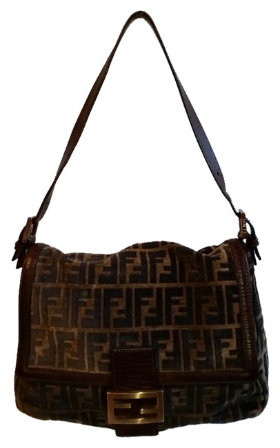 Fendi Brown Terry Cloth Soft Suede Shoulder Bag 