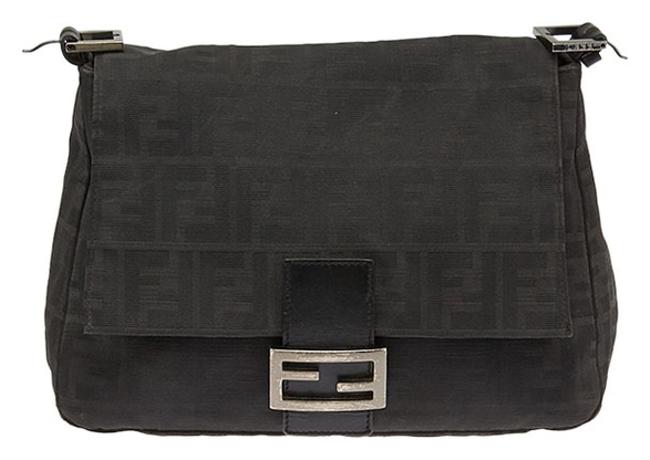 Fendi Brown Two tone Zucca Canvas Baguette 24147 Black Nylon Shoulder Bag 