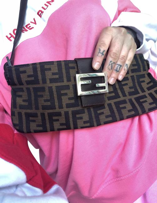 Fendi Brown with Black Monogram Canvas Shoulder Bag 
