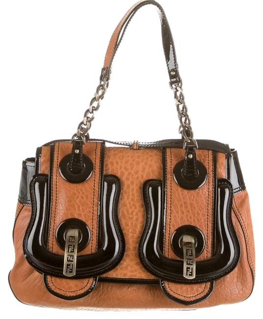 Fendi Brown with Black Patent Leather Shoulder Bag 
