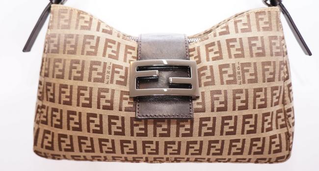 Fendi Brown Zucchino Canvas Shoulder Bag 