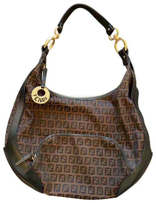 Fendi Brown Black Canvas with Leather Lining Shoulder Bag 