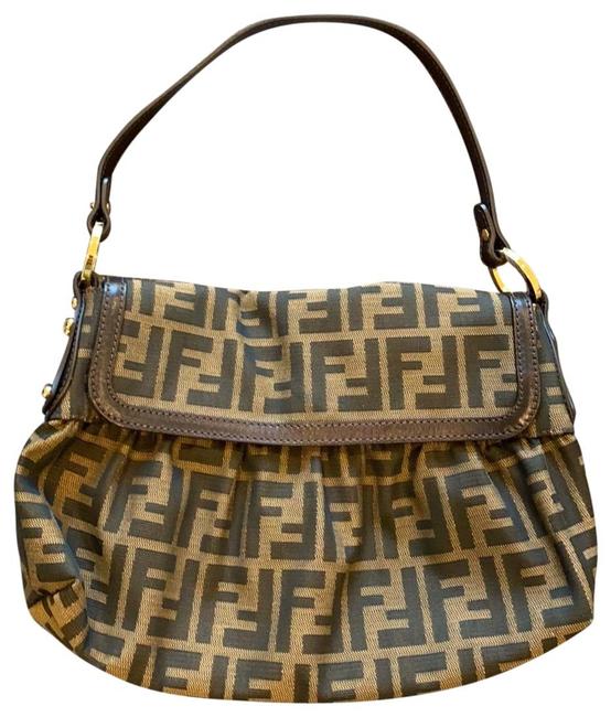 Fendi Brown Black Canvas with Leather Trimming Shoulder Bag 