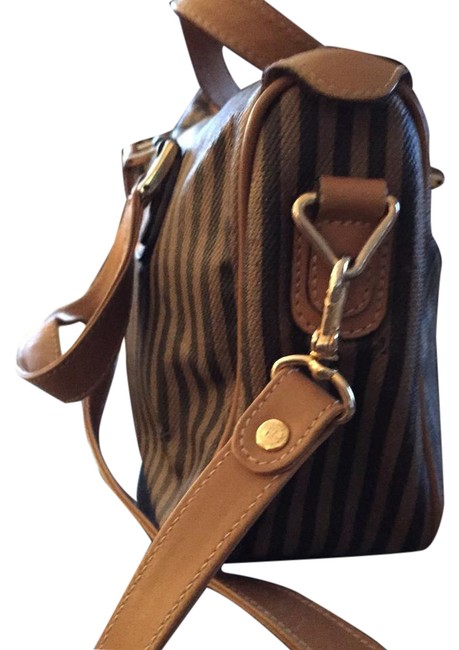 Fendi Brown Black Leather Vinyl Shoulder Bag 