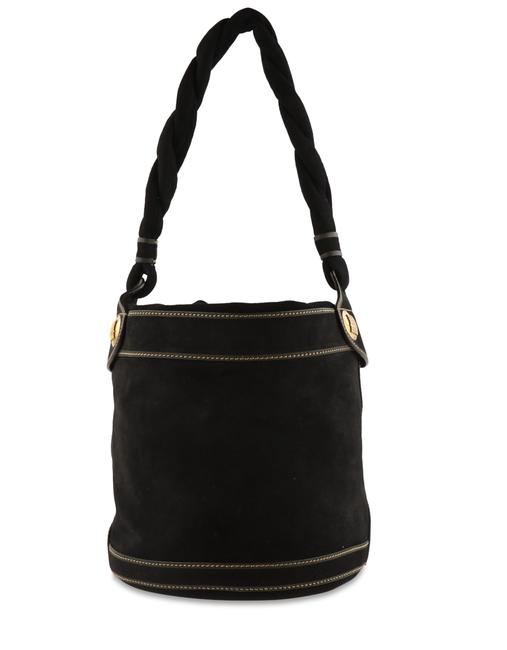 Fendi Bucket Black Suede Leather Shoulder Bag 