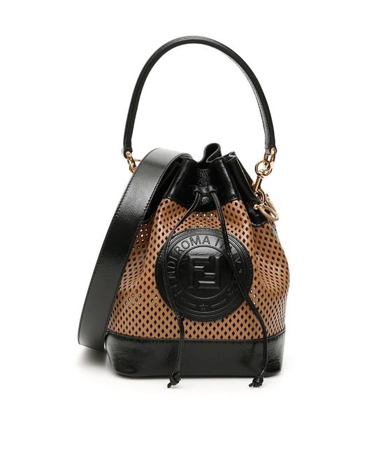 Fendi Bucket Cr Stamp Mon Tresor White Brown Leather Shoulder Bag 