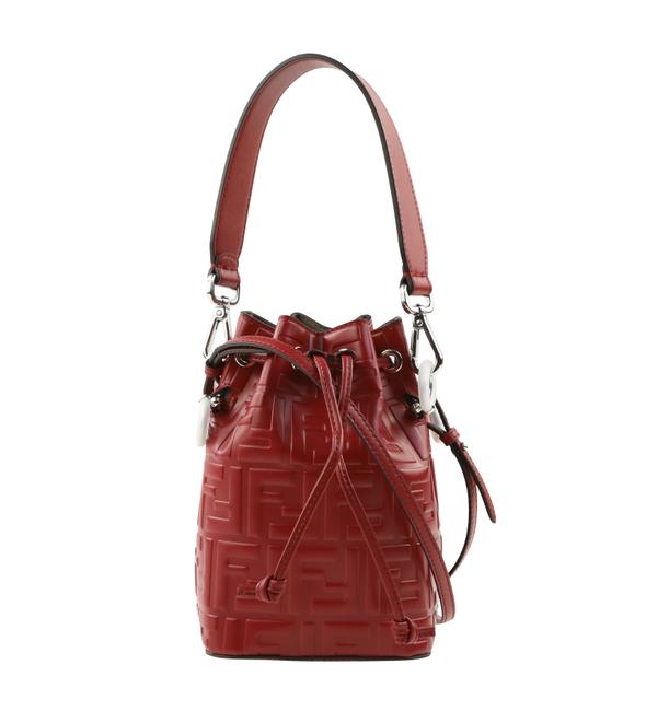 Fendi Bucket Ff Embossed Mon Tresor Mini Red Calfskin Leather Shoulder Bag 