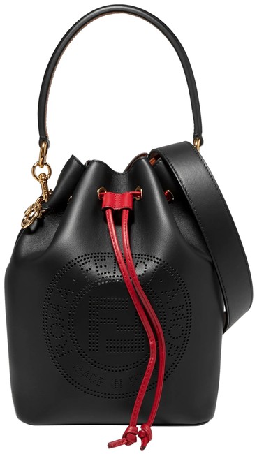 Fendi Bucket Mon Tresor Perforated Black Leather Shoulder Bag 