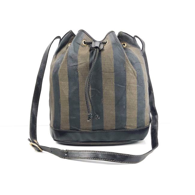 Fendi Bucket Pecan Stripe Brown Leather Shoulder Bag 
